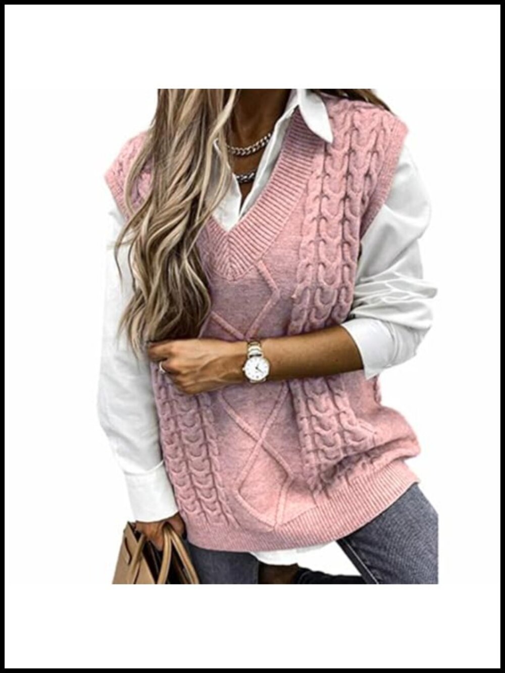 Women's Knitted Sleeveless V Neck Loose Sweater Vest